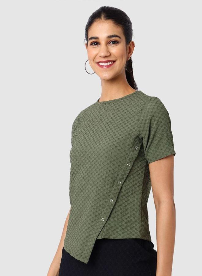 مرفوعة بلوزة غير متماثلة بنسيج محبوك - Image 5