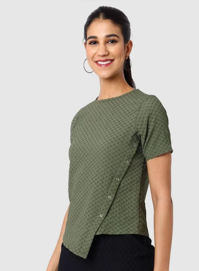 Freehand  Freehand Women Green Textured Asymmetrical Top for Women | Best Price UAE