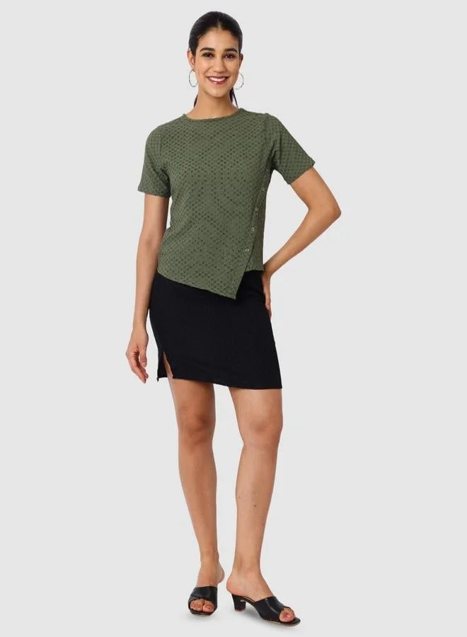 Freehand  Freehand Women Green Textured Asymmetrical Top for Women | Best Price UAE