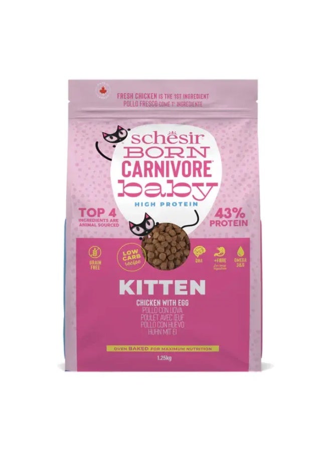 Schesir Born Carnivore Grain Free Oven Baked Dry Cat Chicken & Egg - Kitten 1.25kg - Image 1