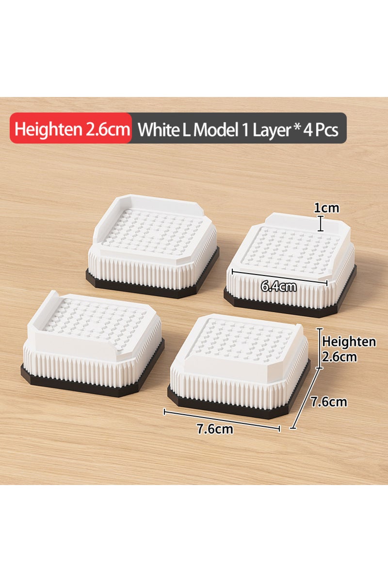 مجموعة رافعات أثاث مربعة قابلة لتعديل الارتفاع، بيضاء، 4 قطع: قدرة تحمل عالية، مانعة للانزلاق ثلاثيًا، مثالية لـ
