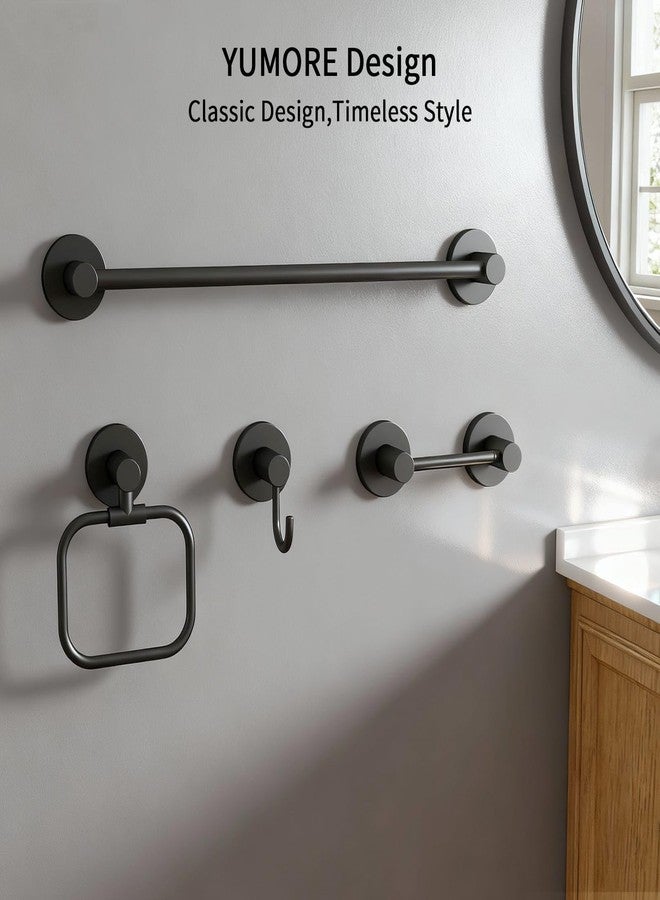 YUMORE 4-Piece Bathroom Set with Privot Toilet Paper Holder | All-in-One Wall Mounted Hardware Combo, Matte Black - Image 2