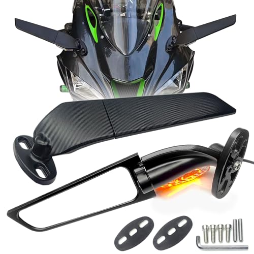 ZTYIOHG Large Size LED Turn Signal Lights Motorcycle Mirrors Stealth Wind Wing Side Rearview Mirrors Compatible With 2025 Ninja 500 SE Ninja 650 Ninja 400 300 2025 ZX6R ZX10R ZX4RR ZX14R - Image 1