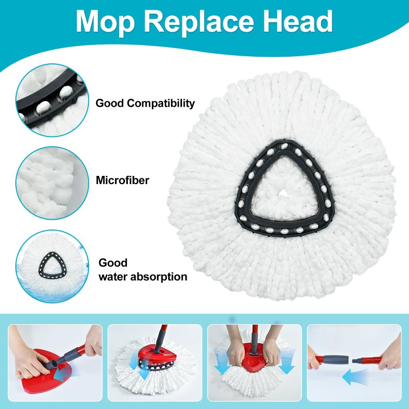 DLAIMI Spin Mop Replace Head, Base, Mop Handle Replacement for OCedar EasyWring 1 Tank System, Include 2 Microfiber Mop Head Replacement, 1 Sturdy Iron 30-58" Mop Handle, 1 Scrubber Head, 1 Spin Base - Image 3