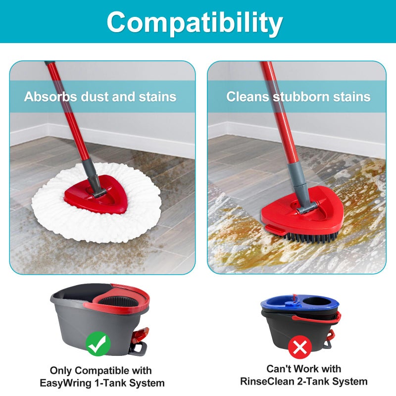 DLAIMI Spin Mop Replace Head, Base, Mop Handle Replacement for OCedar EasyWring 1 Tank System, Include 2 Microfiber Mop Head Replacement, 1 Sturdy Iron 30-58" Mop Handle, 1 Scrubber Head, 1 Spin Base - Image 4
