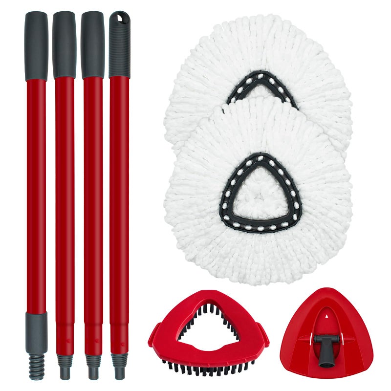 DLAIMI Spin Mop Replace Head, Base, Mop Handle Replacement for OCedar EasyWring 1 Tank System, Include 2 Microfiber Mop Head Replacement, 1 Sturdy Iron 30-58" Mop Handle, 1 Scrubber Head, 1 Spin Base - Image 1