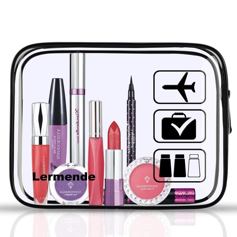 Lermende Clear Make Up Bag Lermende TSA 3pcs Approved Makeup Bag Organizer Cosmetic Bag for Women With Zipper Quart Size Carry On Clear Toiletry Bag Airport Compliant Toiletries For Travel - Image 4