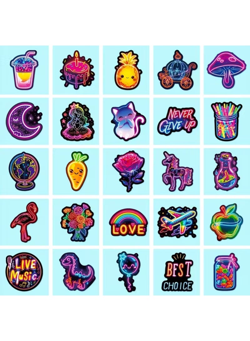 ZedPlay Pack of 50 Neon Cartoon Aesthetic Self-Adhesive Polypropylene Stickers – Reusable Decals for Laptops, Water Bottles, Skateboards, Office & More - Image 4