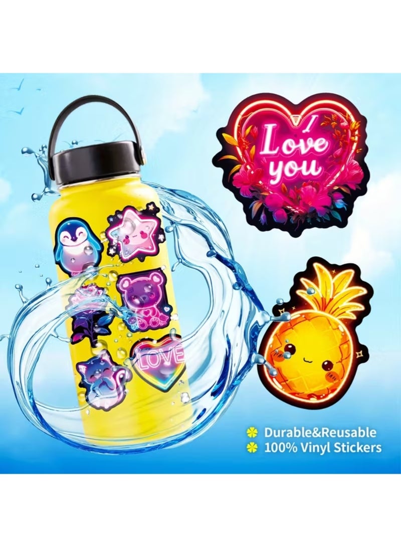 ZedPlay Pack of 50 Neon Cartoon Aesthetic Self-Adhesive Polypropylene Stickers – Reusable Decals for Laptops, Water Bottles, Skateboards, Office & More - Image 2