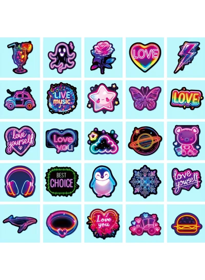 ZedPlay Pack of 50 Neon Cartoon Aesthetic Self-Adhesive Polypropylene Stickers – Reusable Decals for Laptops, Water Bottles, Skateboards, Office & More - Image 3