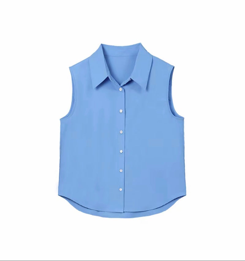 Official [Four Seasons Stacking] Autumn and Winter New Versatile Striped Sleeveless Shirt Stacked Vest Lapel Shirt Slimming - Image 2