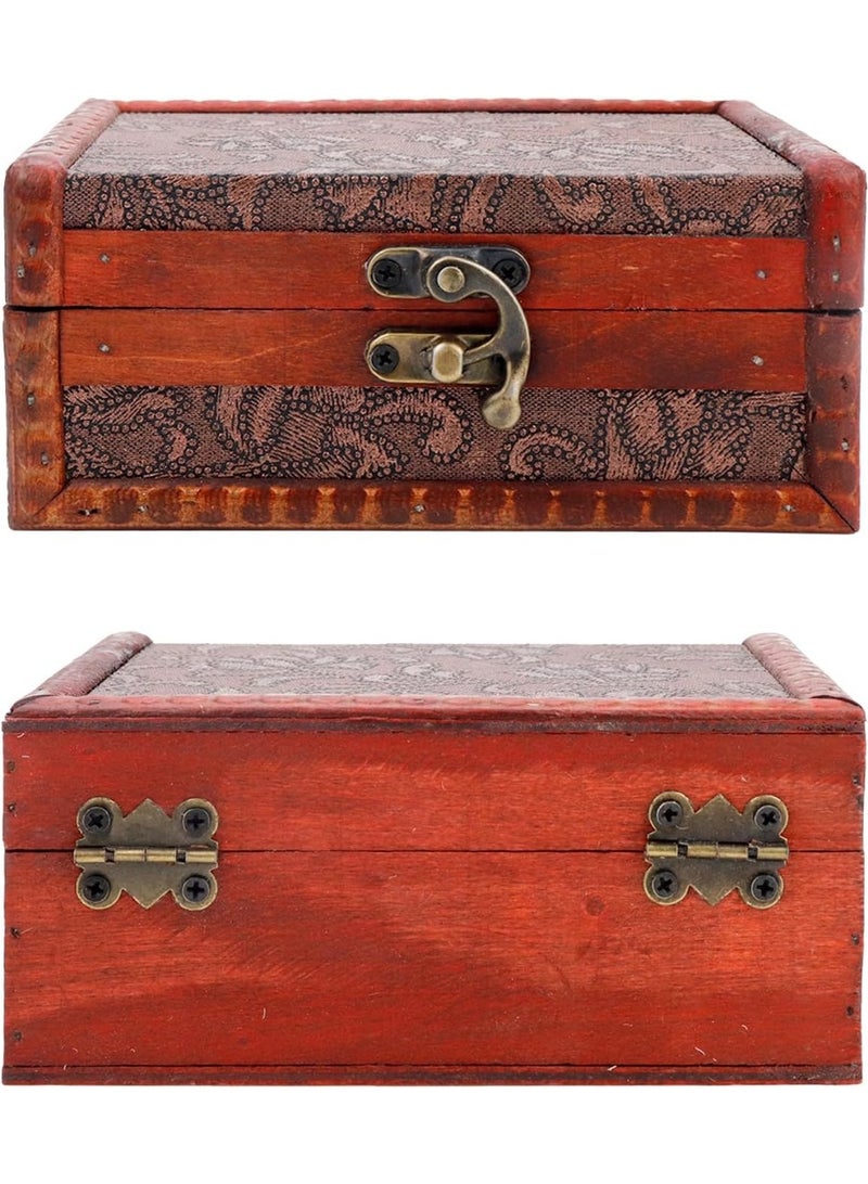 Arabest Vintage Wooden Box with Hinged Lid,Flower Motifs,Antique Storage Organizer,5.71" x 4.61" x 2.56" - Image 5