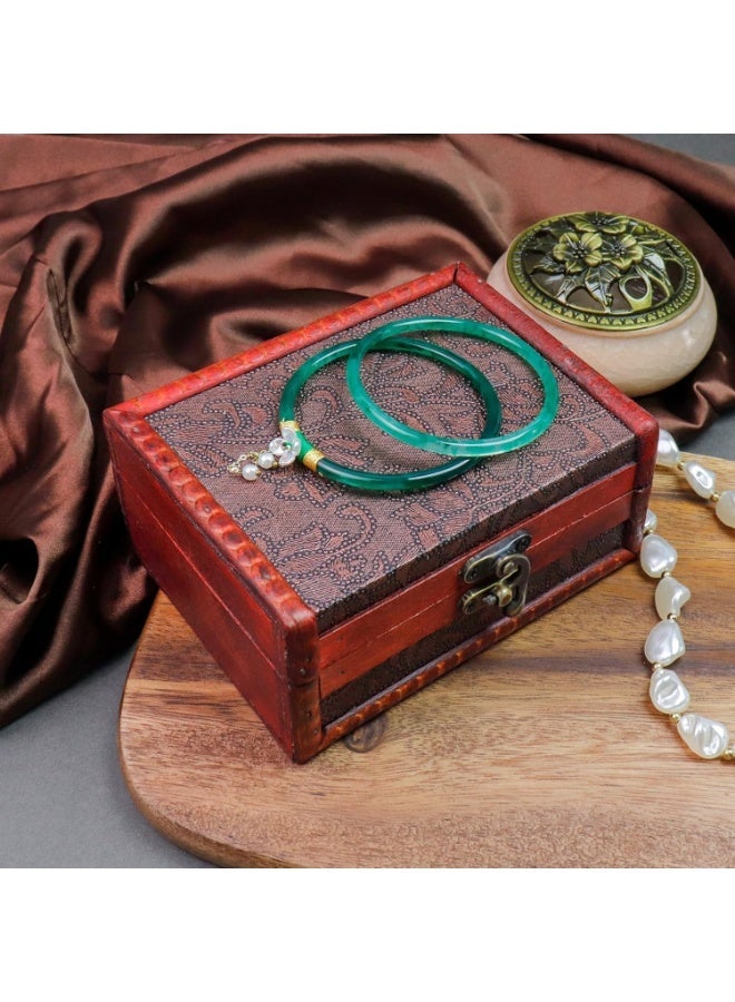 Arabest Vintage Wooden Box with Hinged Lid,Flower Motifs,Antique Storage Organizer,5.71" x 4.61" x 2.56" - Image 2