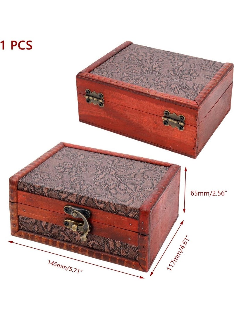 Arabest Vintage Wooden Box with Hinged Lid,Flower Motifs,Antique Storage Organizer,5.71" x 4.61" x 2.56" - Image 3
