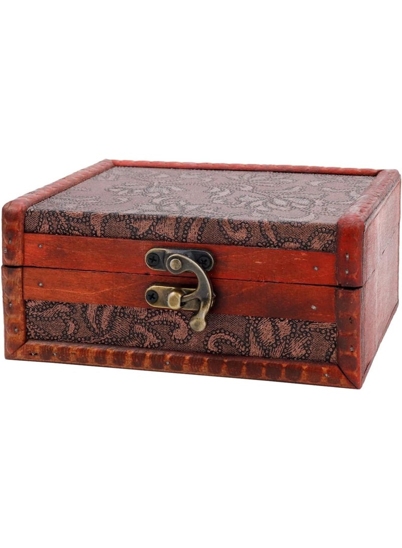 Arabest Vintage Wooden Box with Hinged Lid,Flower Motifs,Antique Storage Organizer,5.71" x 4.61" x 2.56" - Image 1