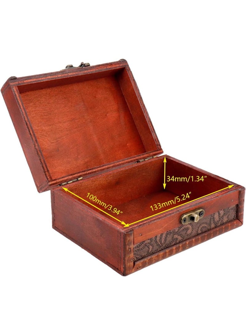 Arabest Vintage Wooden Box with Hinged Lid,Flower Motifs,Antique Storage Organizer,5.71" x 4.61" x 2.56" - Image 4