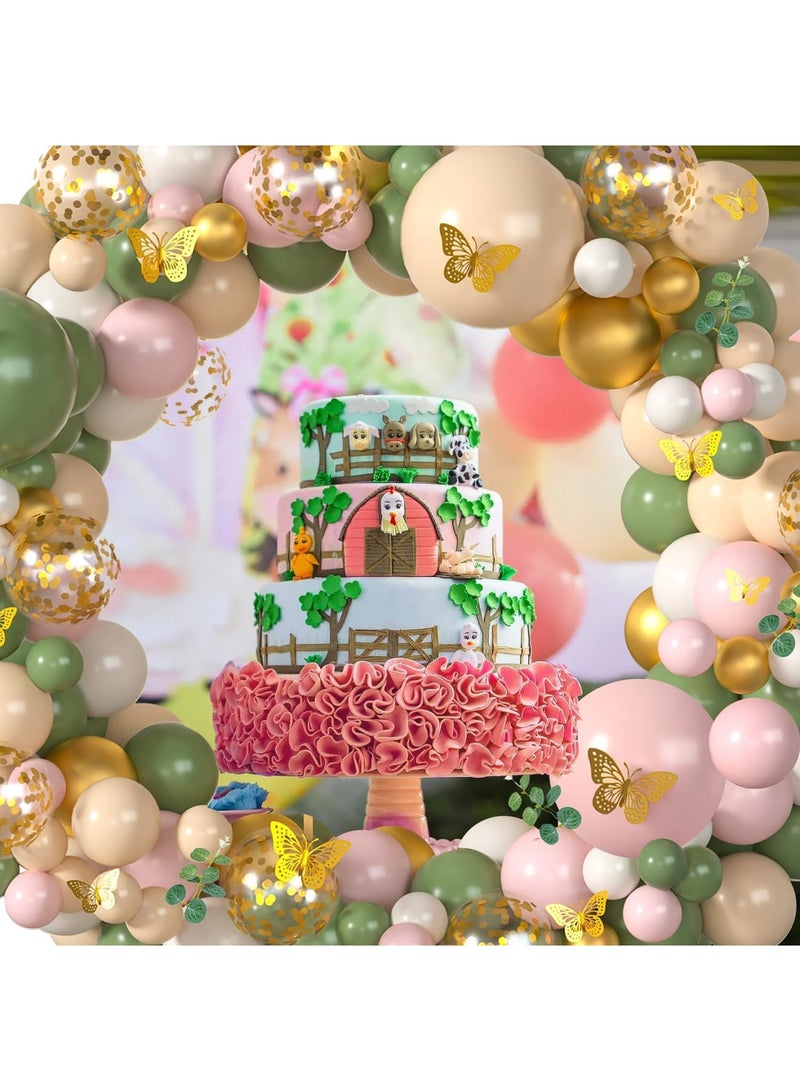 Luckam Sage Green Pink Balloon Arch Kit, 167pcs Blush Olive Green White Gold Confetti Balloons Garland with Artificial Eucalyptus and 3D Butterfly, Wedding Baby Shower Birthday Party Decoration - Image 3