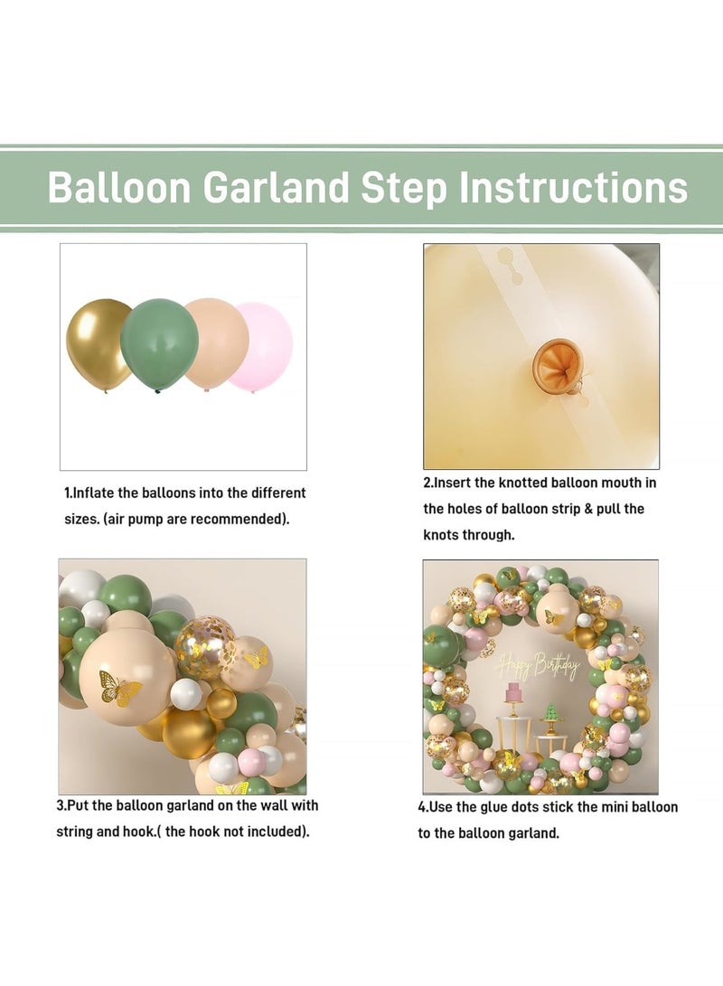Luckam Sage Green Pink Balloon Arch Kit, 167pcs Blush Olive Green White Gold Confetti Balloons Garland with Artificial Eucalyptus and 3D Butterfly, Wedding Baby Shower Birthday Party Decoration - Image 2