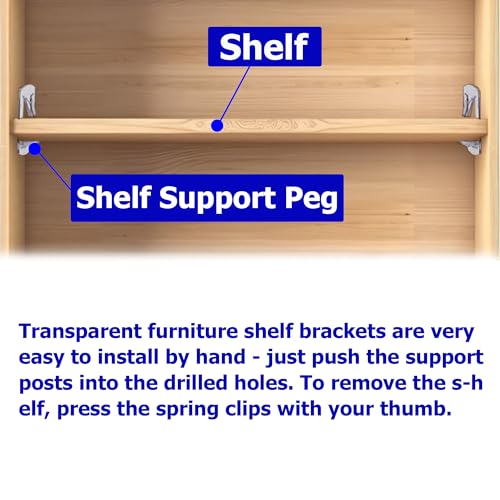 Ojeemii 20PCS Plastic Locking Shelf Support Pegs, 6mm Self-Locking Shelf Pins, Plastic Cabinet Shelf Clips, Clear Bracket Clips for Kitchen, 6mm Peg x 3/4" Thick Shelves - Image 4
