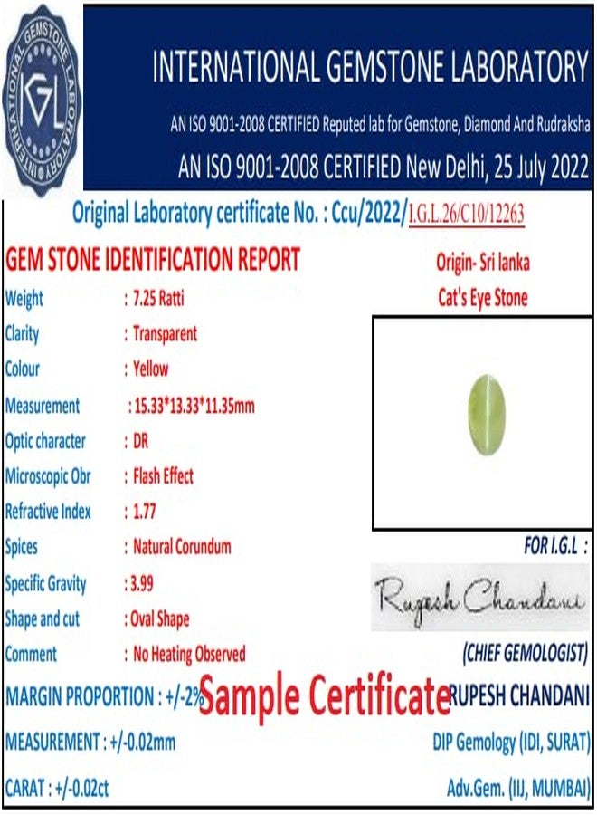 IRIS GEMS 5.55 Carat Natural Cat Eye Gemstone 6.25 Ratti श्रीलंकाई लहसुनिया रतन Lab Certified Ratan Lahsuniya By Igl Lab Tested Oval Shape Vaidooryam Stone For Men Women Pendent Locket Ring लहसुनिआ स्टोन Ketu Ratan केतु रतन Lehsunia Ratna By IRIS GEMS - Image 4