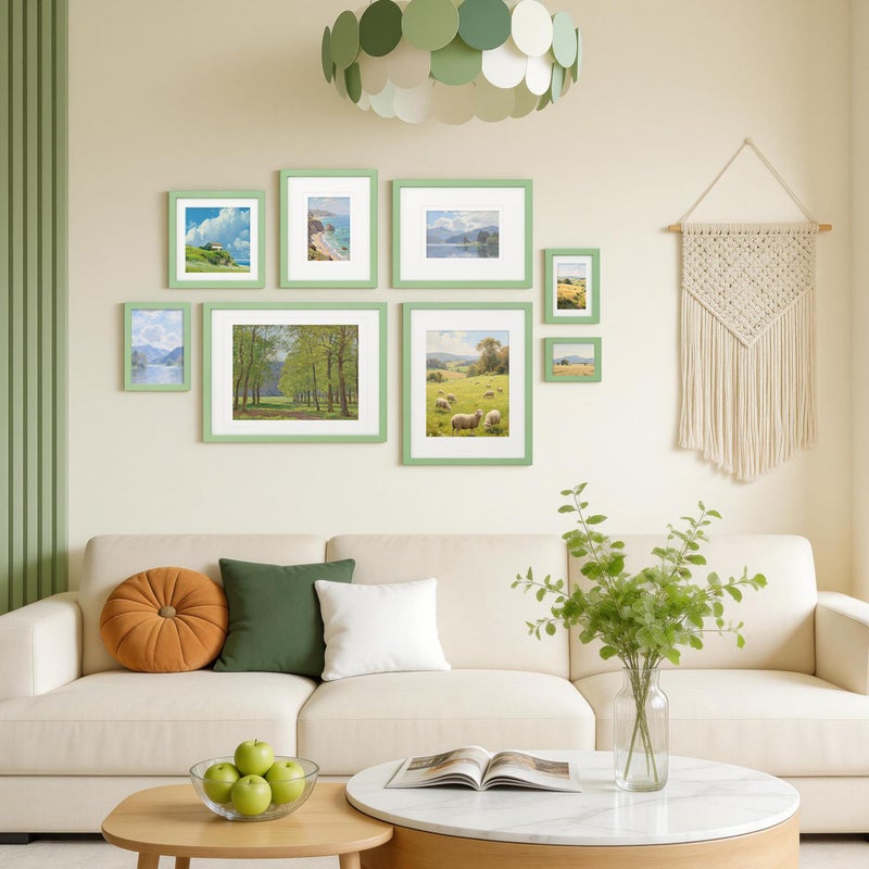 Egofine 8x8 Picture Frame Made of Solid Wood with Plexiglass, Display Pictures 4x4/6x6 with Mat or 8x8 Without Mat for Tabletop and Wall Mounting, Green - Image 5