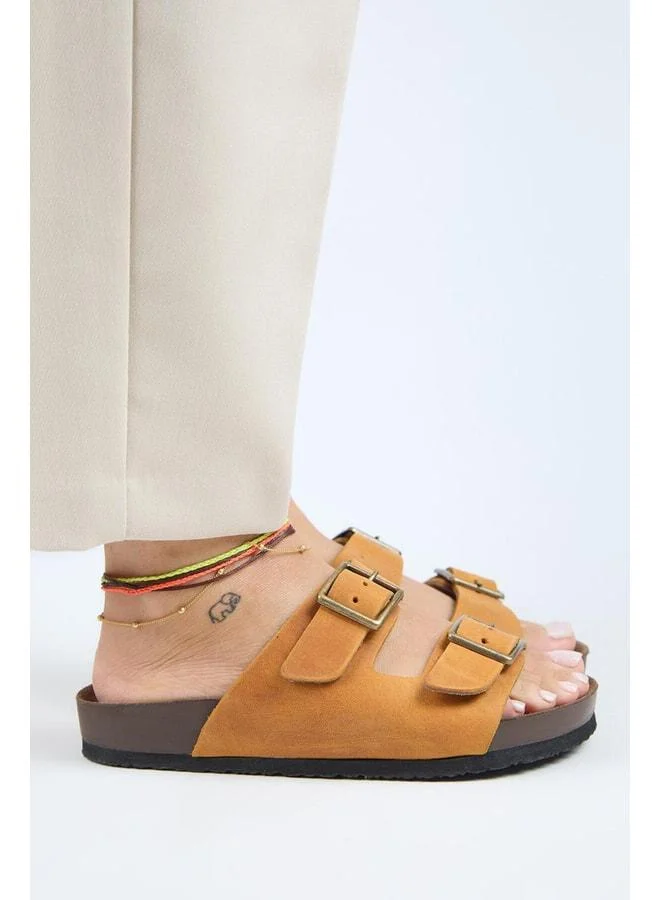 Manijero  (Anjelic Distressed) Women's Genuine Leather Double Buckle Taba Slipper for Women | Best Price UAE