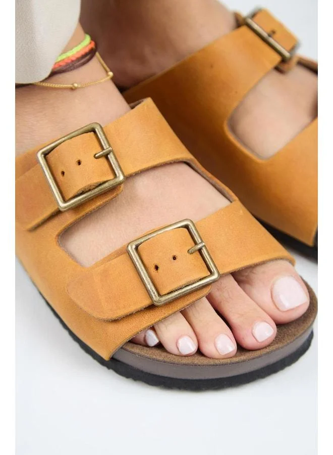 Manijero  (Anjelic Distressed) Women's Genuine Leather Double Buckle Taba Slipper for Women | Best Price UAE