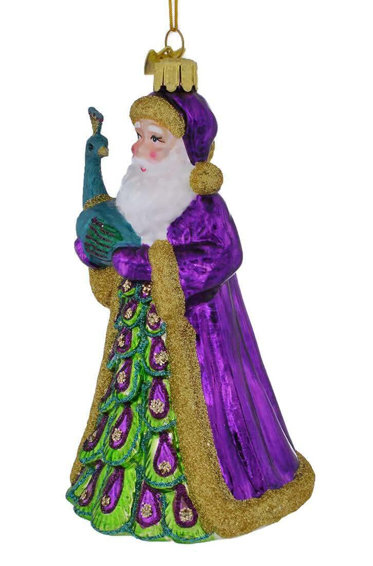 Kurt Adler Noble Gems Santa with Peacock Glass Christmas Tree Ornament NB1488 - Image 3