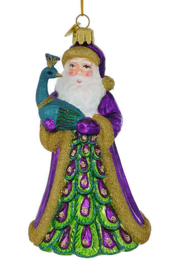 Kurt Adler Noble Gems Santa with Peacock Glass Christmas Tree Ornament NB1488 - Image 1