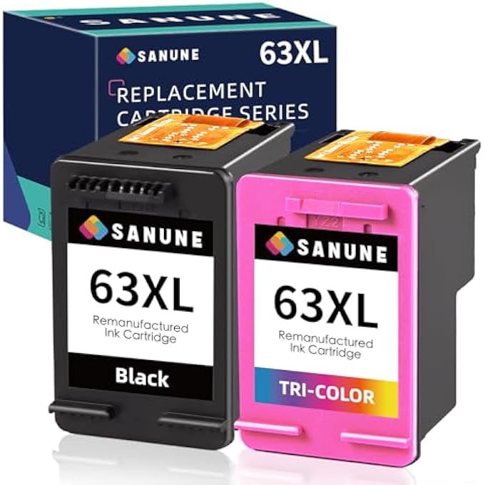 REMANUFACTURED INK CARTRIDGES REPLACEMENT FOR HP INK 63 63XL BLACK COLOR COMBO PACK FOR OFFICEJET 3830 4650 4652 4655 5255 5258 5200 ENVY 4510 4512 4520 4650 DESKJET 2130 2132 3630 3634 PRINTER - Image 1