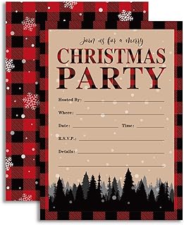 Whaline 25 Pack Christmas Party Invitation Cards Kit Red Black Buffalo Plaids Holiday Invitation Paper Cards with Kraft - Image 1