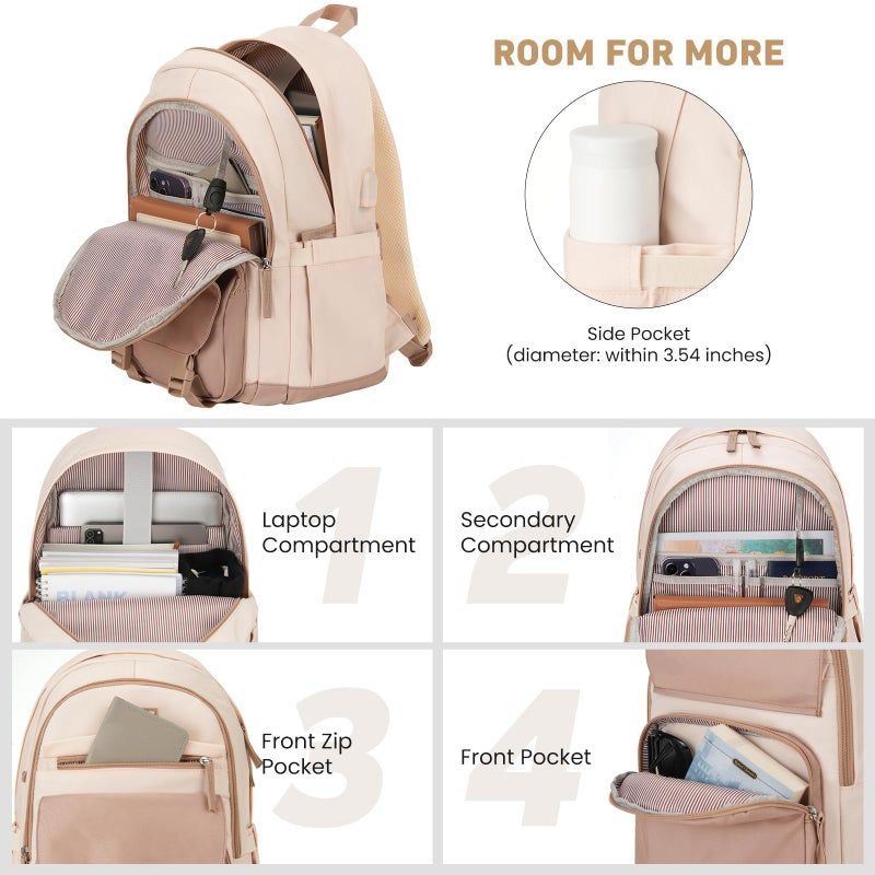 WINDARS School Backpack for Teen Girls, Cute College Backpacks for Women Students Aesthetic Bookbag Large 17.3 Inch Laptop Bag Middle School Travel Back Pack (Black Beige) - Image 2