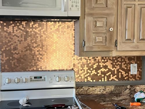 Homeart Peel and Stick Backsplash Mini Hexagon Tile, Light Copper Brushed Aluminum Metal Wall Tile for Kitchen (12 Sheets) - Image 4
