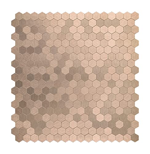 Homeart Peel and Stick Backsplash Mini Hexagon Tile, Light Copper Brushed Aluminum Metal Wall Tile for Kitchen (12 Sheets) - Image 1