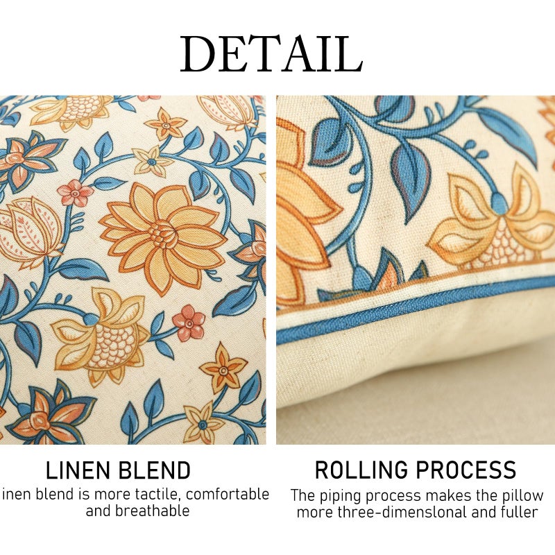 ISAENNE Design Square Simple Elegant Linen Throw Pillow Covers 18"x18" Pack of 2, Blue Yellow Floral Pattern Cushion Covers Decor Pillowcases for Bed,Living Room,Outdoor,Car - Image 4