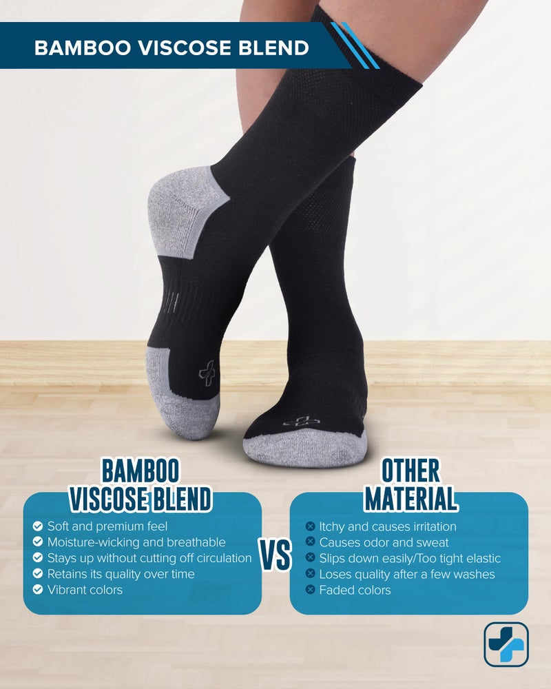 Doctor's Select Bamboo Viscose Black Diabetic Socks for Men - 6 Pairs Crew Stretch Top Mens Diabetic Socks | Moisture Wicking Diabetic Neuropathy Socks for Men | Black - Image 3
