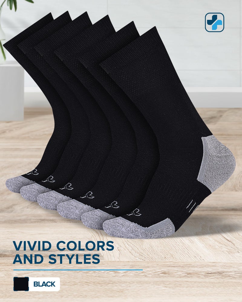 Doctor's Select Bamboo Viscose Black Diabetic Socks for Men - 6 Pairs Crew Stretch Top Mens Diabetic Socks | Moisture Wicking Diabetic Neuropathy Socks for Men | Black - Image 4