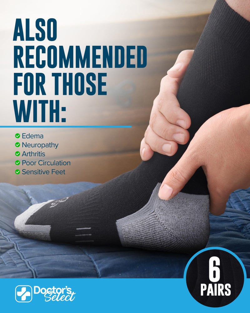 Doctor's Select Bamboo Viscose Black Diabetic Socks for Men - 6 Pairs Crew Stretch Top Mens Diabetic Socks | Moisture Wicking Diabetic Neuropathy Socks for Men | Black - Image 5