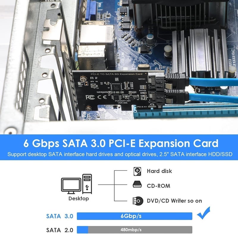 foxaa PCI-E Cards 3.0, Sata PCI Card, PCI-E Cards PCI Express to SATA 3.0 2-Port SATA III 6Gbps Expansion Adapter Boards - Image 3