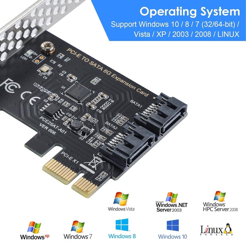 foxaa PCI-E Cards 3.0, Sata PCI Card, PCI-E Cards PCI Express to SATA 3.0 2-Port SATA III 6Gbps Expansion Adapter Boards - Image 2
