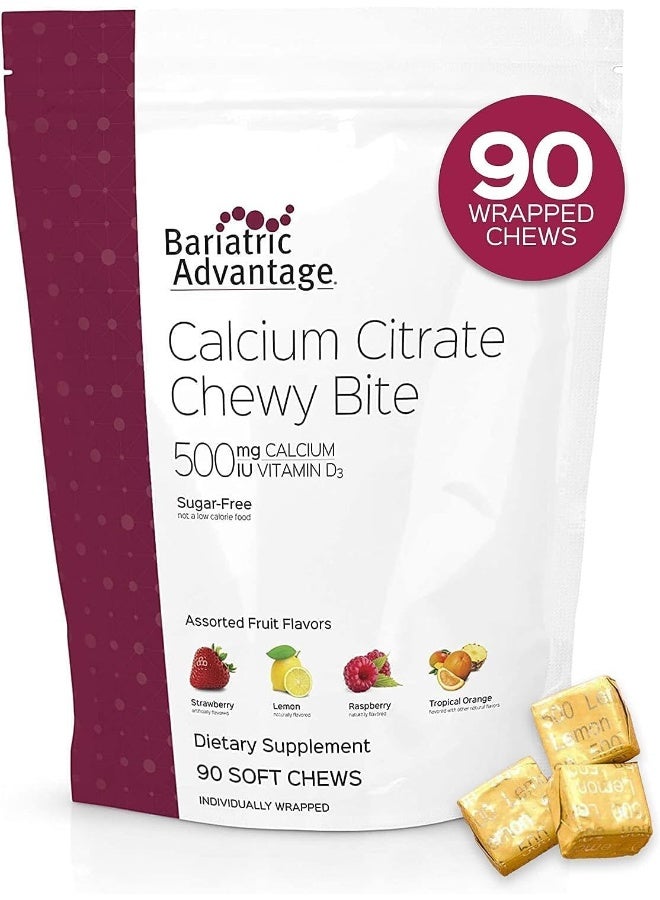Bariatric Advantage Calcium Citrate Chewy Bites 500 mg - for Bariatric Surgery Patients - Vitamin D3 - Sugar-Free Chewable Calcium Supplement - Bariatric Chews - Assorted Fruit - 90 Count - Image 1