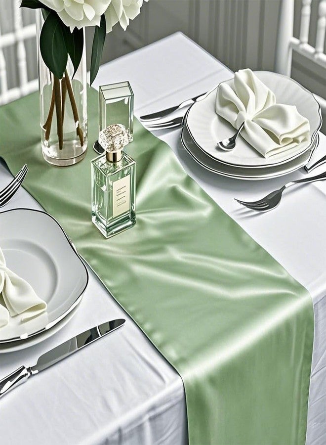 Gankar 10 Pack Satin Sage Green Table Runners, Sage Runner for Party Wedding Birthday Decor, 12 x 108 Inch, Smooth Wedding Table Runner - Image 2