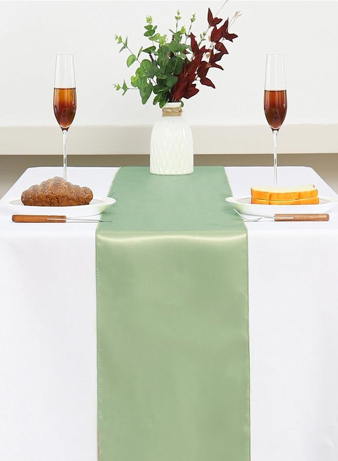 Gankar 10 Pack Satin Sage Green Table Runners, Sage Runner for Party Wedding Birthday Decor, 12 x 108 Inch, Smooth Wedding Table Runner - Image 3
