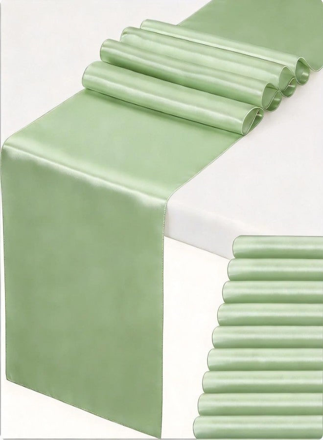 Gankar 10 Pack Satin Sage Green Table Runners, Sage Runner for Party Wedding Birthday Decor, 12 x 108 Inch, Smooth Wedding Table Runner - Image 1