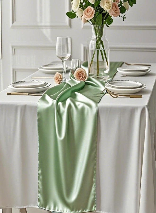 Gankar 10 Pack Satin Sage Green Table Runners, Sage Runner for Party Wedding Birthday Decor, 12 x 108 Inch, Smooth Wedding Table Runner - Image 5