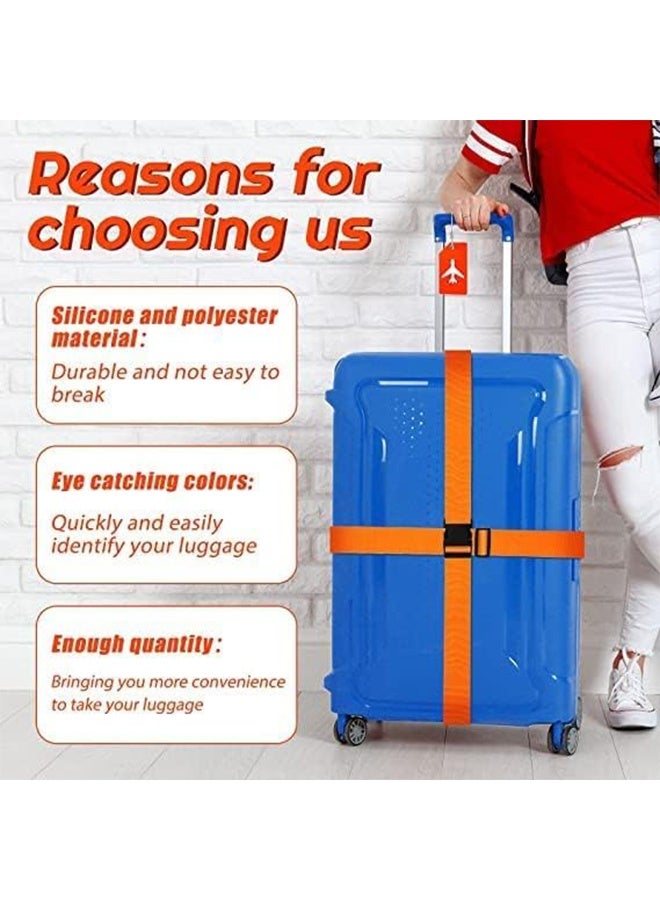 2 Luggage Straps & 2 Tags, Travel Adjustable Suitcase Straps Silicone Luggage Tags with Name ID Card Men Women Travel Accessories - Orange - Image 4