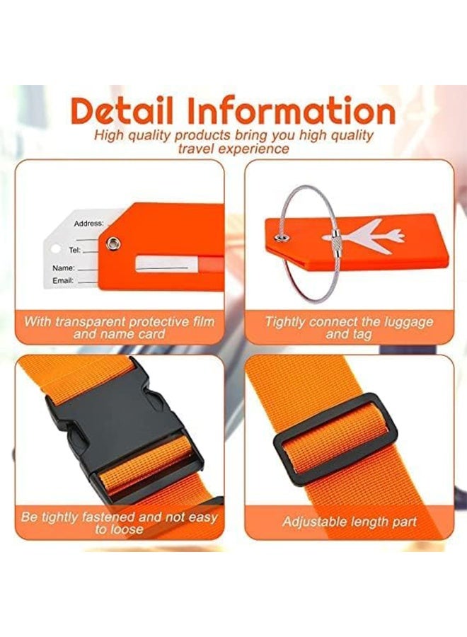 2 Luggage Straps & 2 Tags, Travel Adjustable Suitcase Straps Silicone Luggage Tags with Name ID Card Men Women Travel Accessories - Orange - Image 3