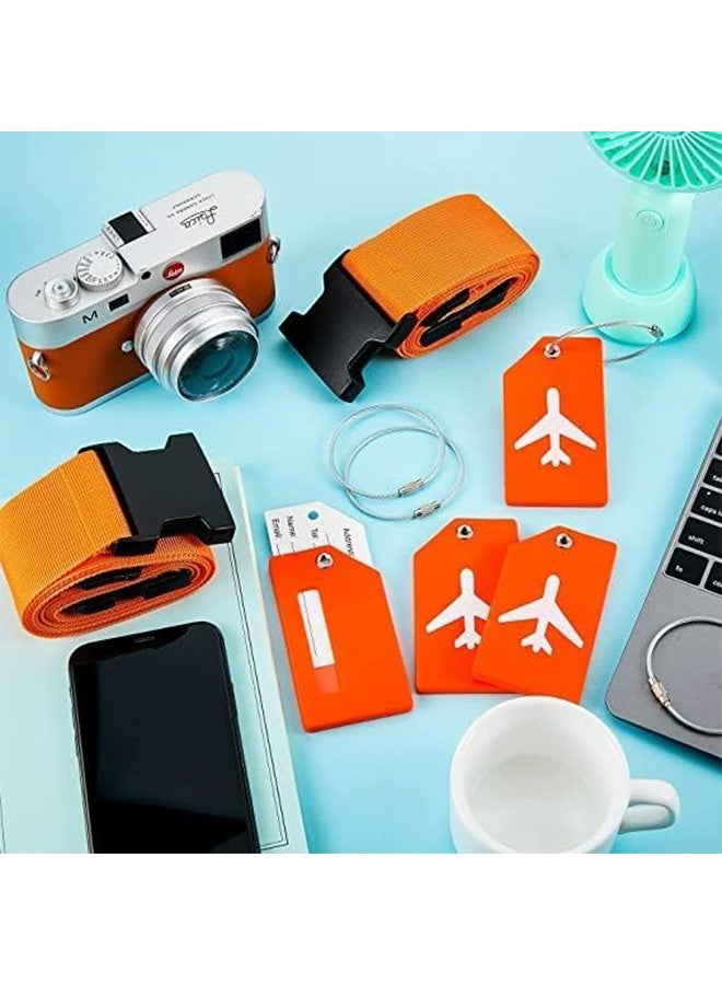 2 Luggage Straps & 2 Tags, Travel Adjustable Suitcase Straps Silicone Luggage Tags with Name ID Card Men Women Travel Accessories - Orange - Image 5