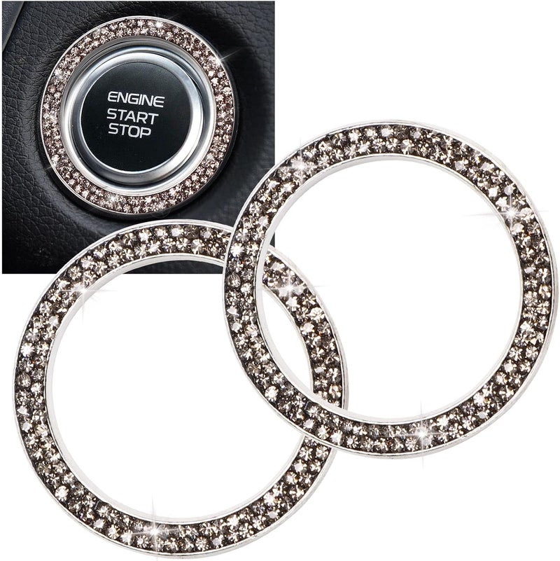 ToBeQueen Bling Car Crystal Rhinestone Ring Emblem Sticker, Car Interior Decoration, Bling Car Accessories for Women, Push to Start Button, Key Ignition Starter & Knob Ring (Gray) - Image 1