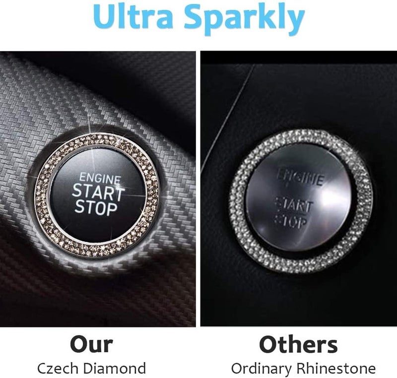 ToBeQueen Bling Car Crystal Rhinestone Ring Emblem Sticker, Car Interior Decoration, Bling Car Accessories for Women, Push to Start Button, Key Ignition Starter & Knob Ring (Gray) - Image 3